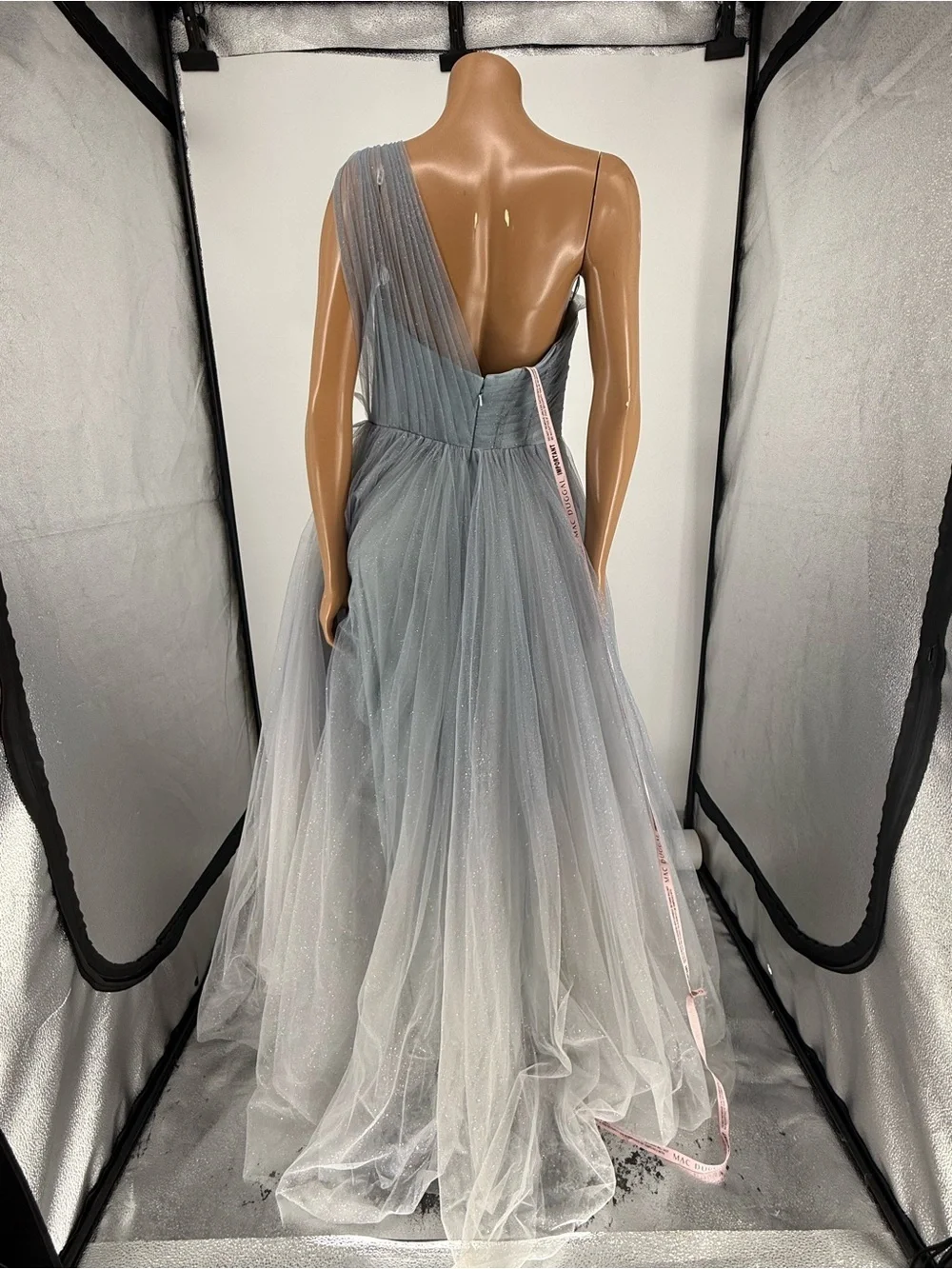MAC DUGGAL Blue Glitter One-Shoulder Ombre Gown Size 8